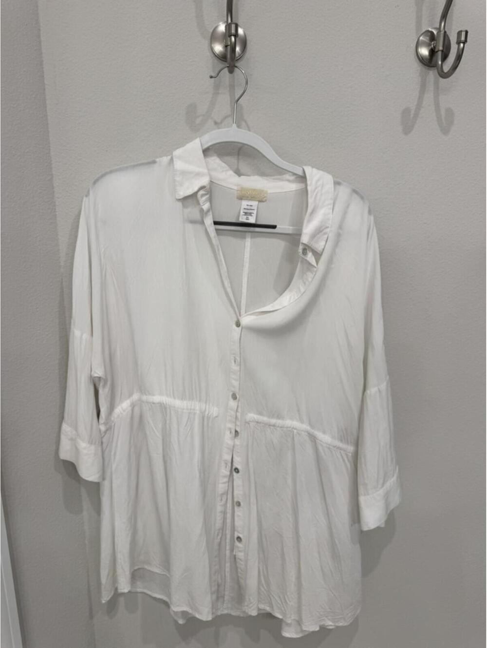 L*Space White Rayon Button-Up Blouse M/L